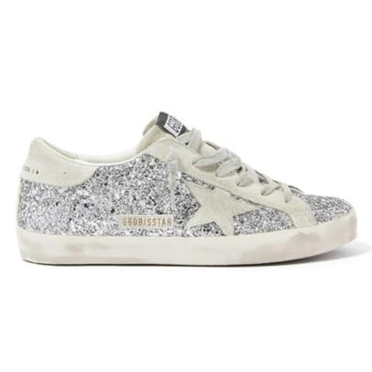 Golden Goose Ball-Star Suede Star Grey Heel Tab Glitter Base