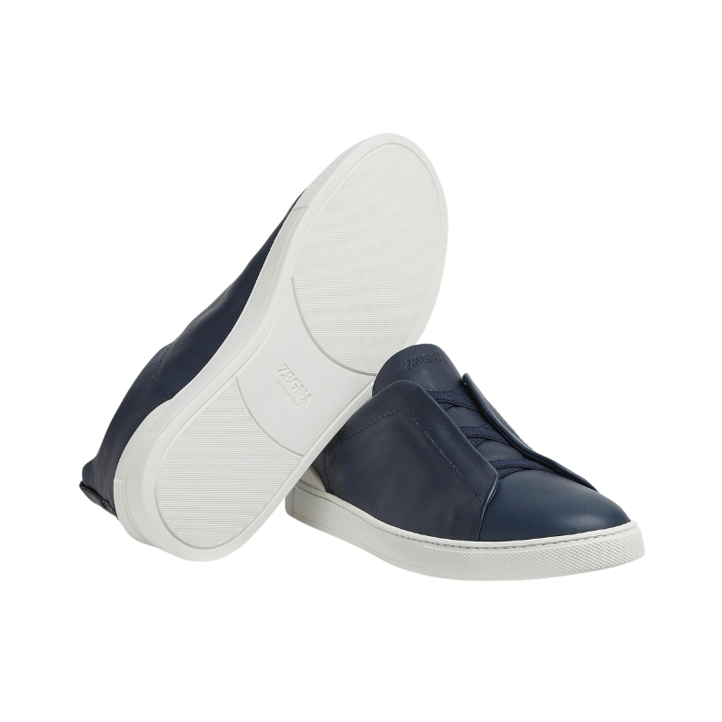 ZEGNA NAVY BLUE DEERSKIN TRIPLE STITCH™ SNEAKERS