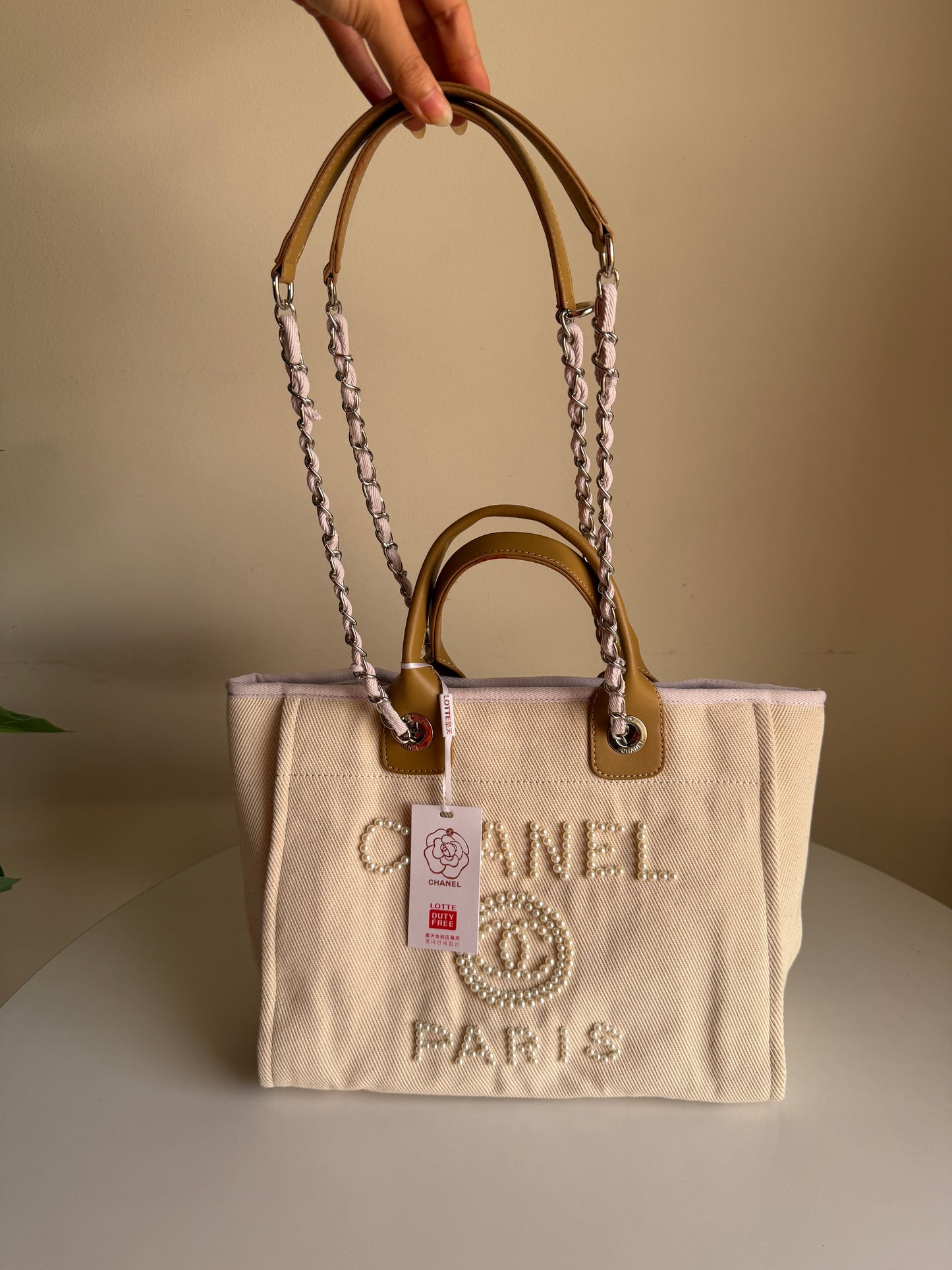 Chanel Deauville Canvas & Pearl Tote Bag