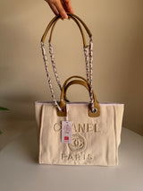 Chanel Deauville Canvas & Pearl Tote Bag