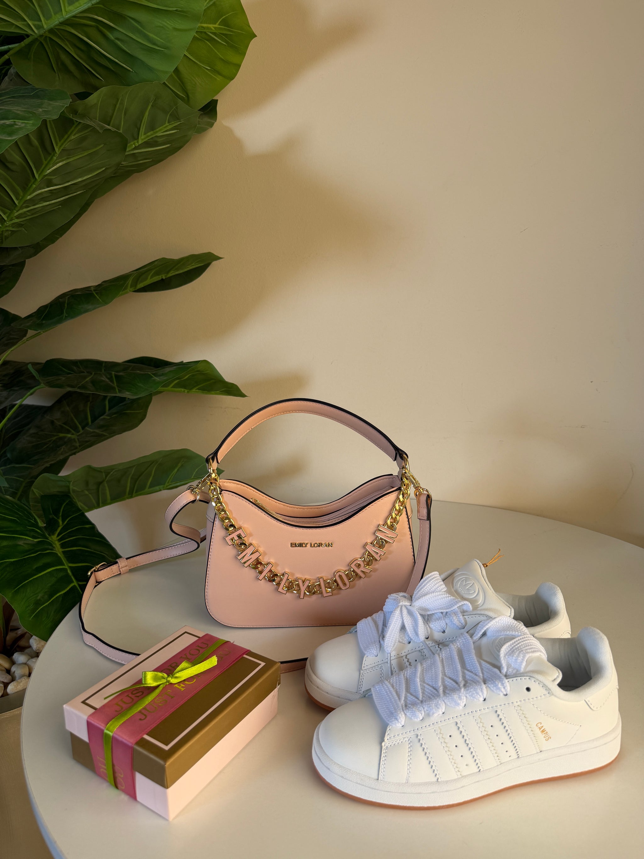Emily Loran half moon charm bag + Adidas campus white + Wallet free