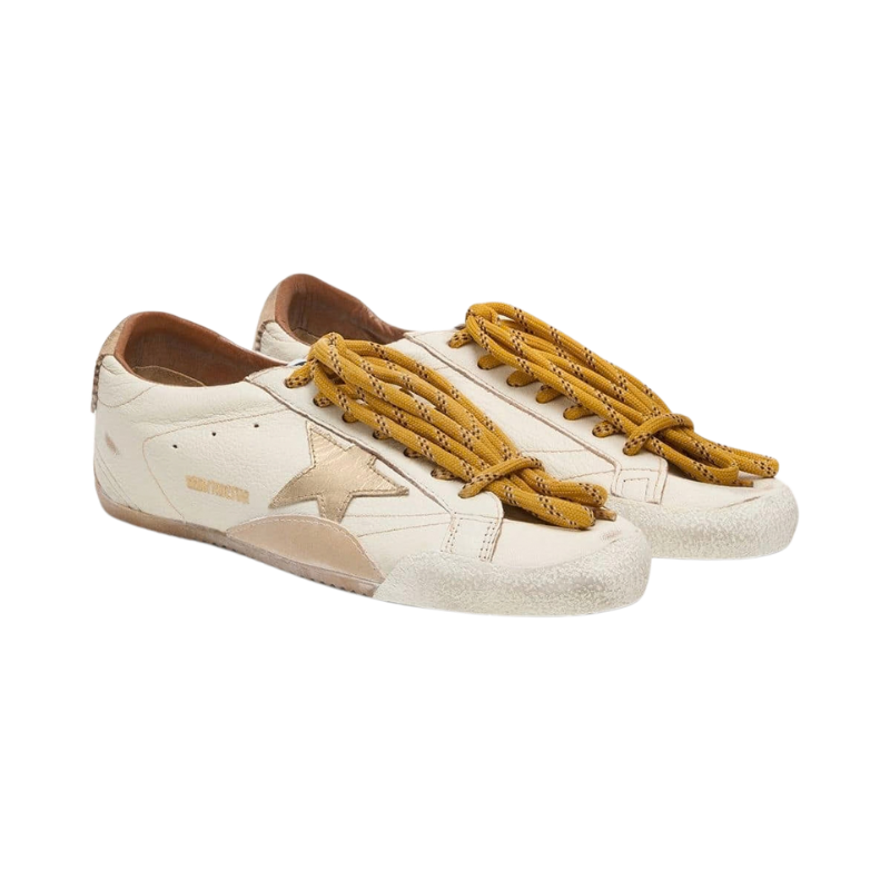 Golden Goose True-Star in white nappa leather with gold star and beige suede heel tab(Women's)