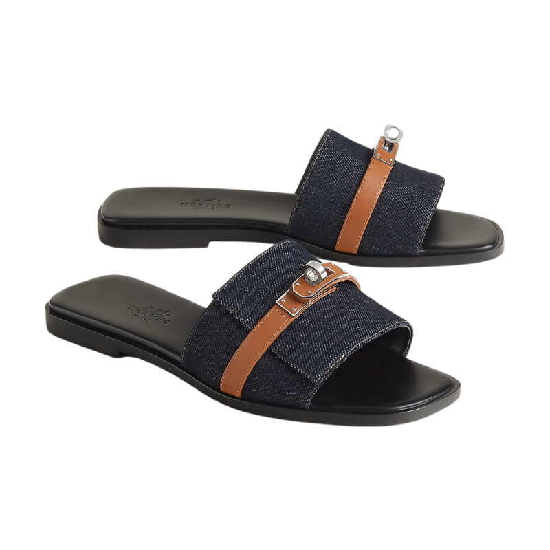 Hermès Giulia sandal 'Bleu Brut / Naturel'