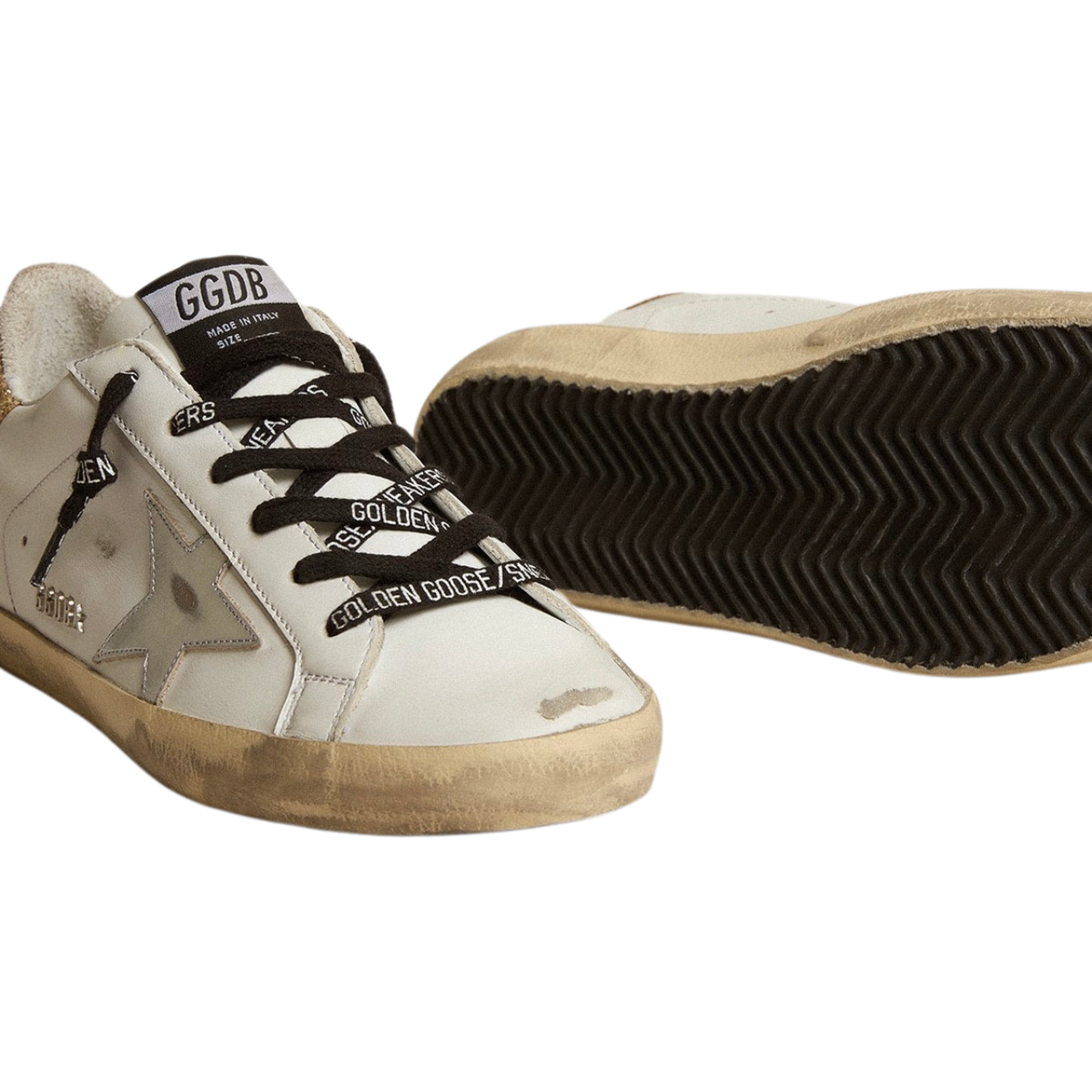 Golden Goose white leather Super-Star with glittery heel tab(Women's)