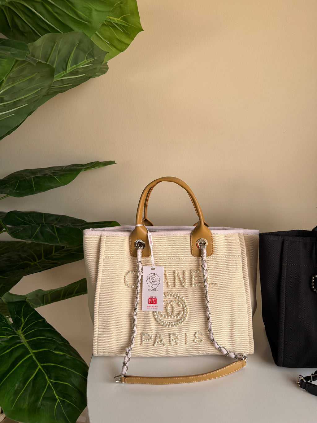 Chanel Deauville Canvas & Pearl Tote Bag