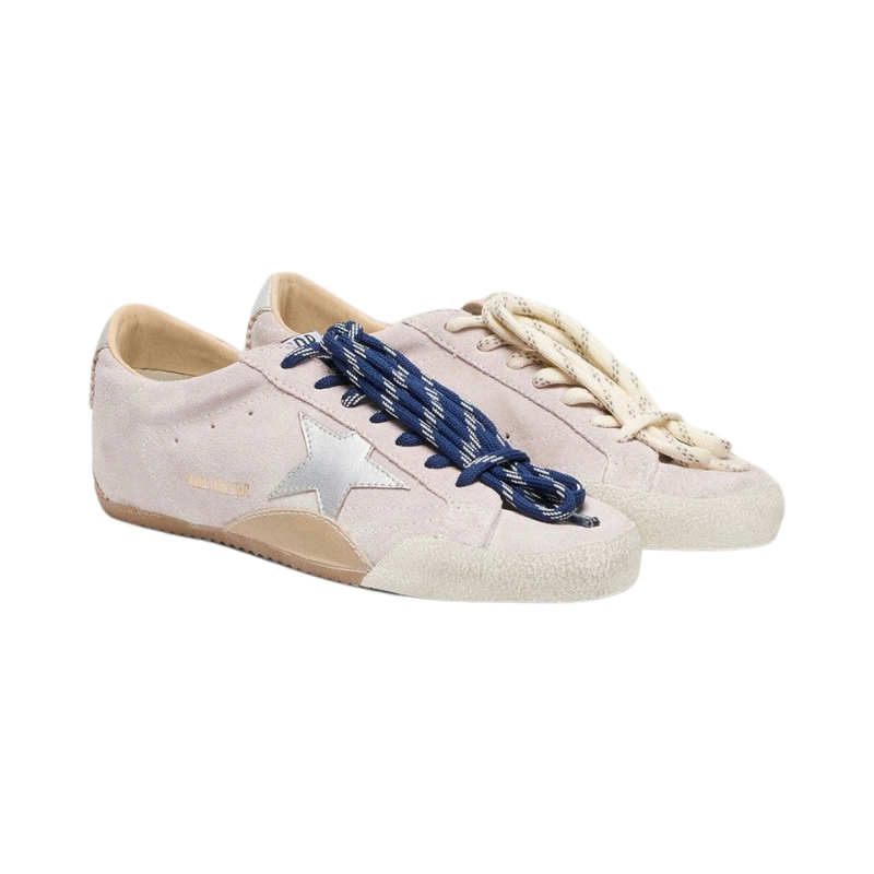 Golden Goos True-Star in pastel pink suede with silver star and heel tab(Women's)