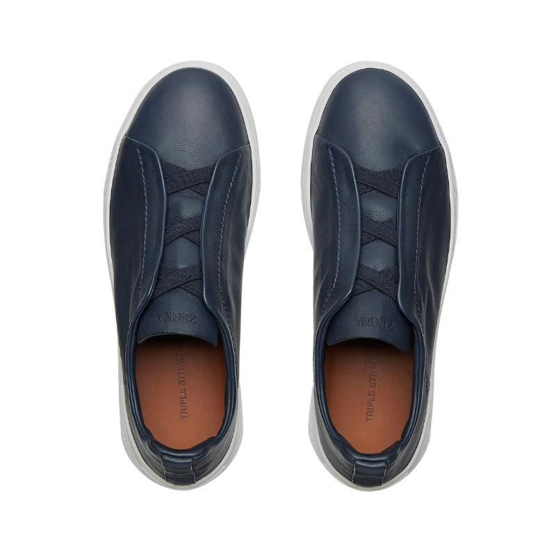 ZEGNA NAVY BLUE DEERSKIN TRIPLE STITCH™ SNEAKERS