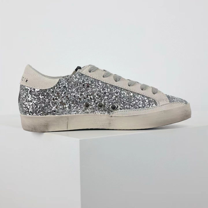 Golden Goose Ball-Star Suede Star Grey Heel Tab Glitter Base