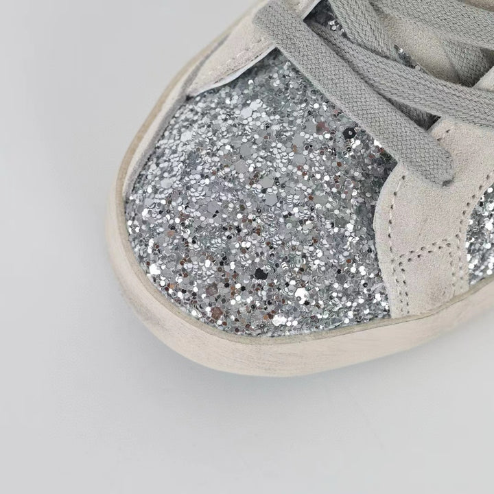 Golden Goose Ball-Star Suede Star Grey Heel Tab Glitter Base