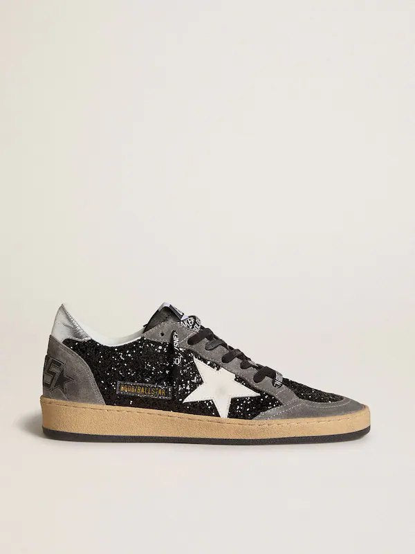 Golden Goose Ball Star in glitter with leather star and metallic leather heel tab