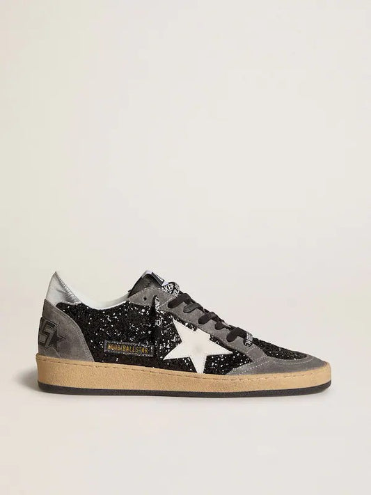 Golden Goose Ball Star in glitter with leather star and metallic leather heel tab