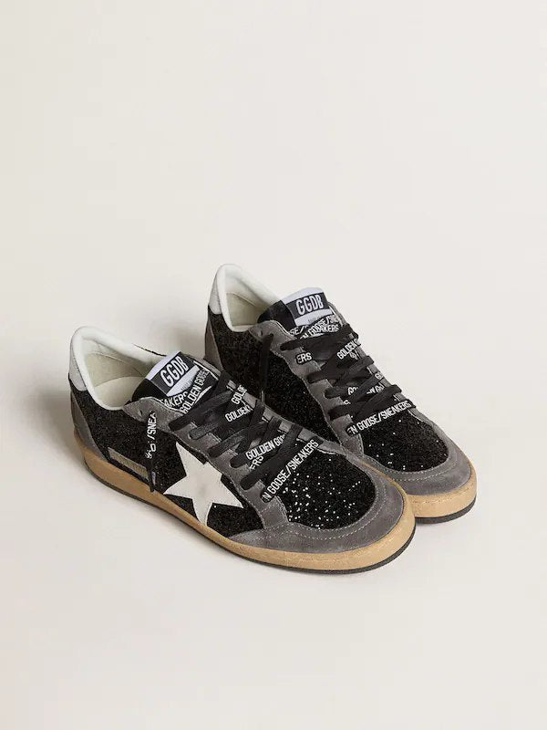 Golden Goose Ball Star in glitter with leather star and metallic leather heel tab