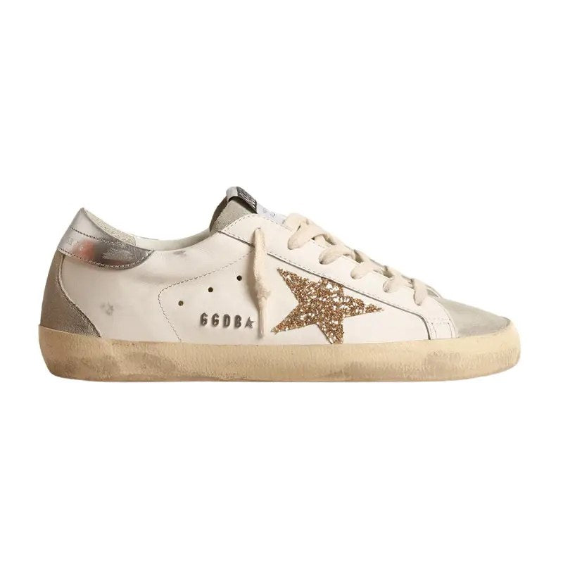 Golden Goose Super-Star with gold sparkle foxing and lettering