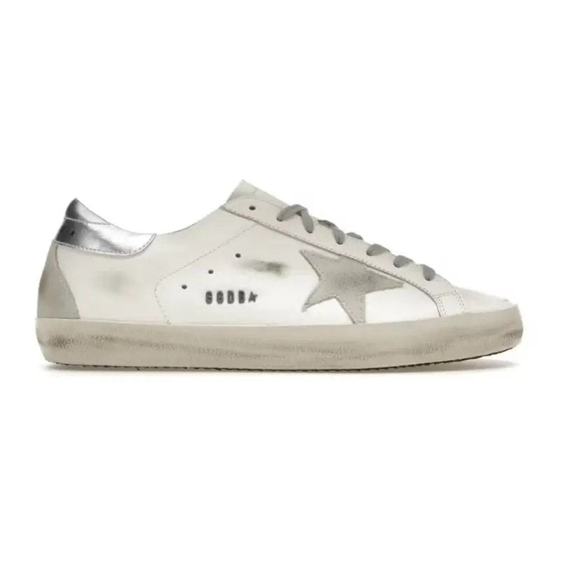 Golden Goose Super-Star with gold glitter star and ice-gray suede inserts