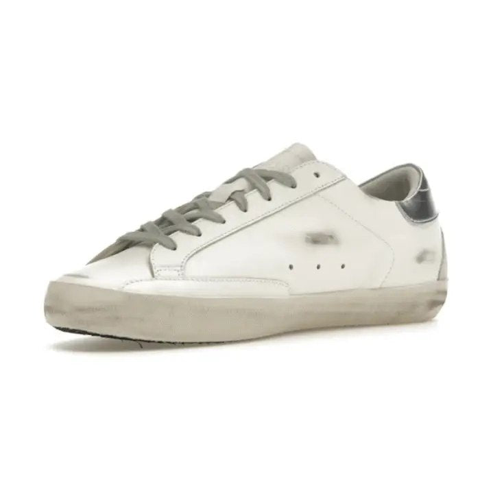 Golden Goose Super-Star with gold glitter star and ice-gray suede inserts