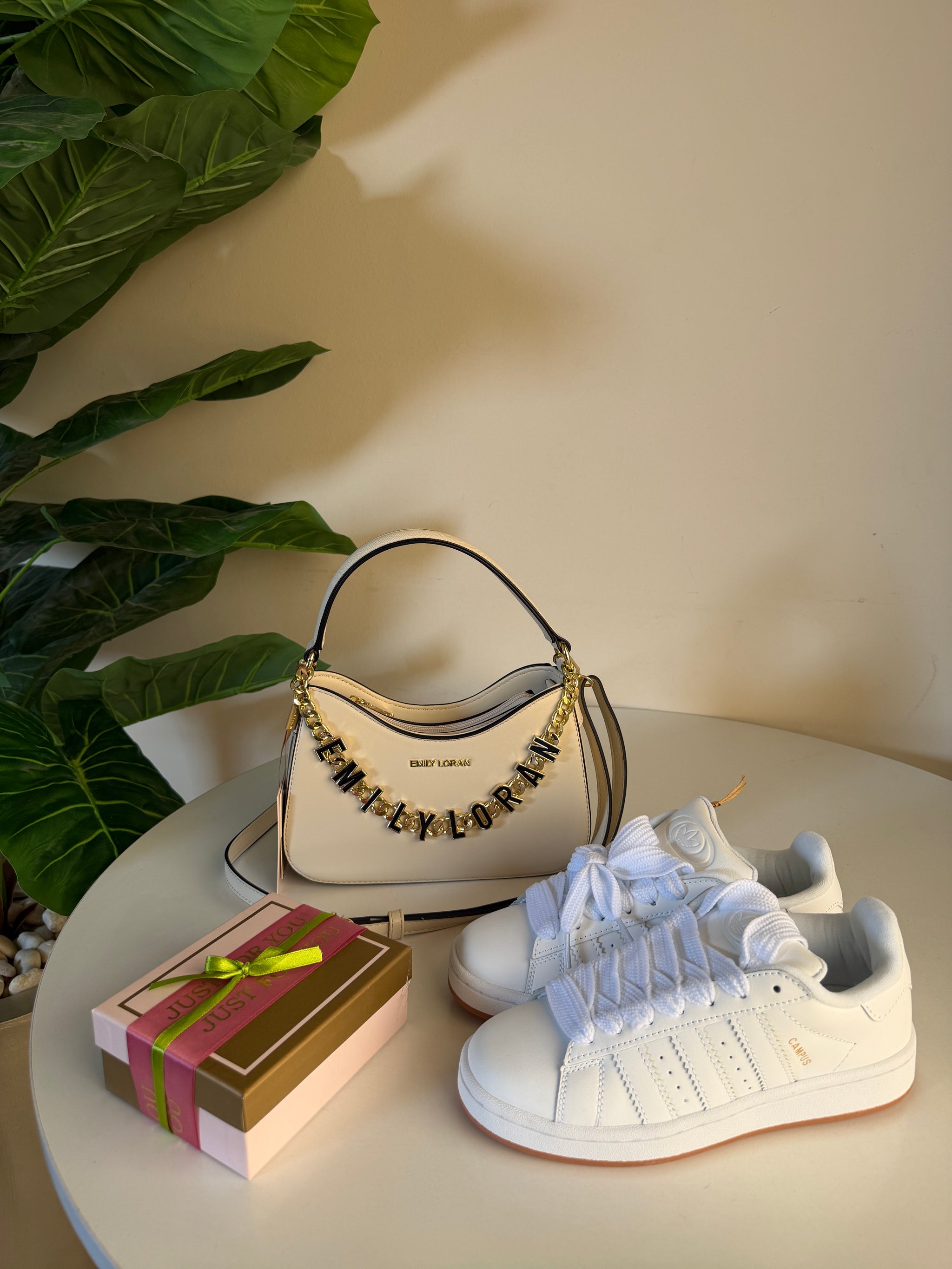 Emily Loran half moon charm bag + Adidas campus white + Wallet free