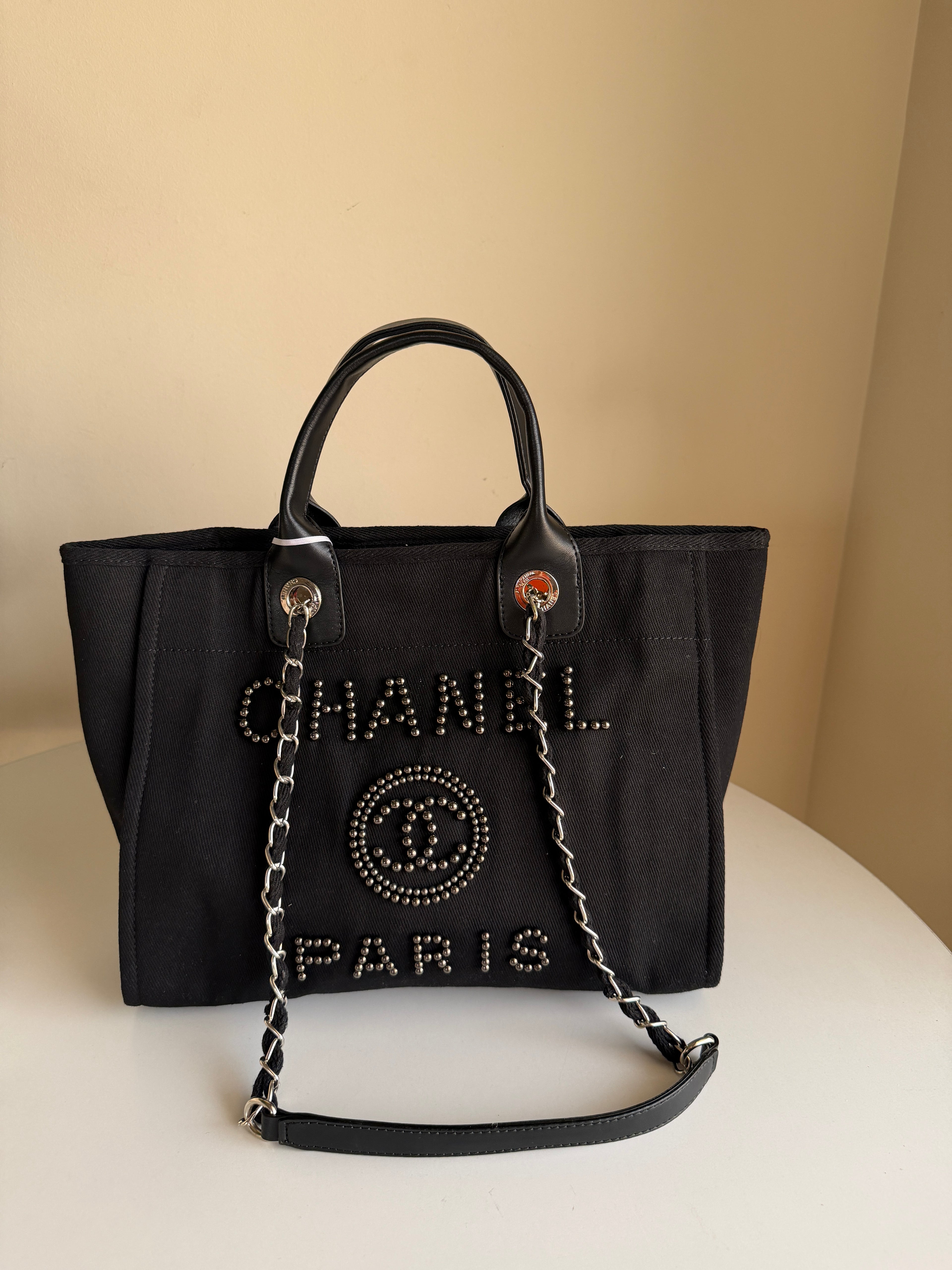 Chanel Deauville Canvas & Pearl Tote Bag