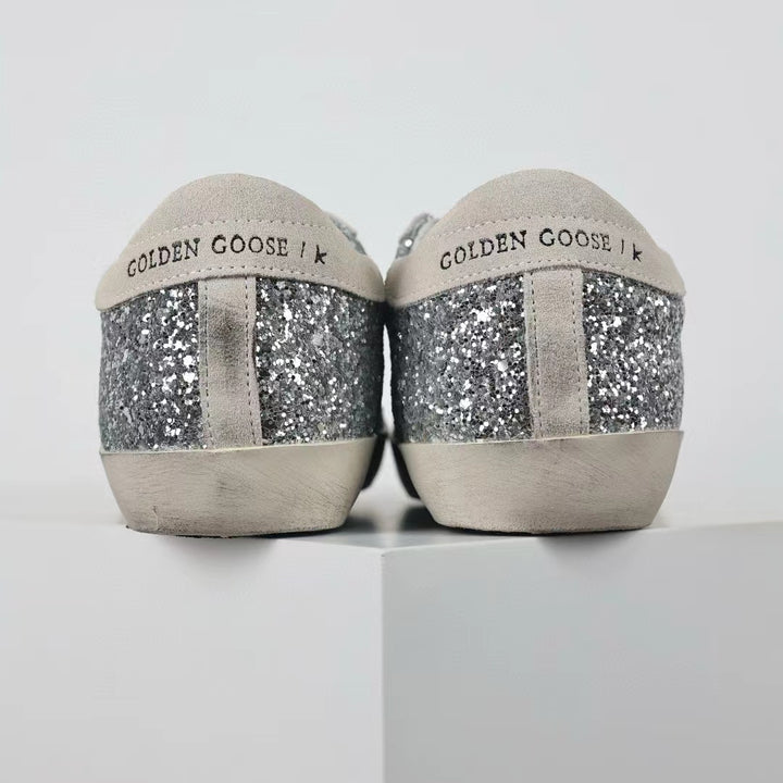 Golden Goose Ball-Star Suede Star Grey Heel Tab Glitter Base