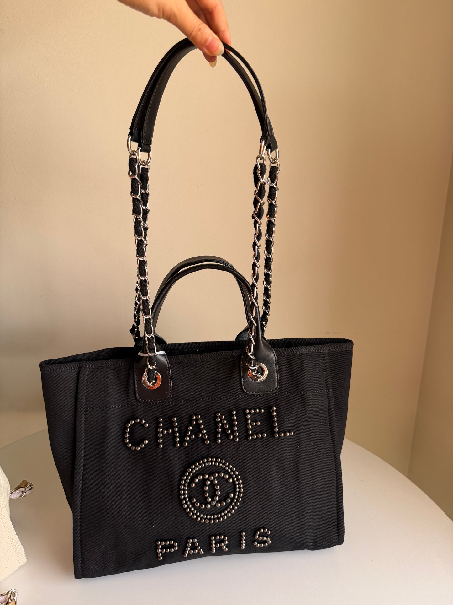 Chanel Deauville Canvas & Pearl Tote Bag