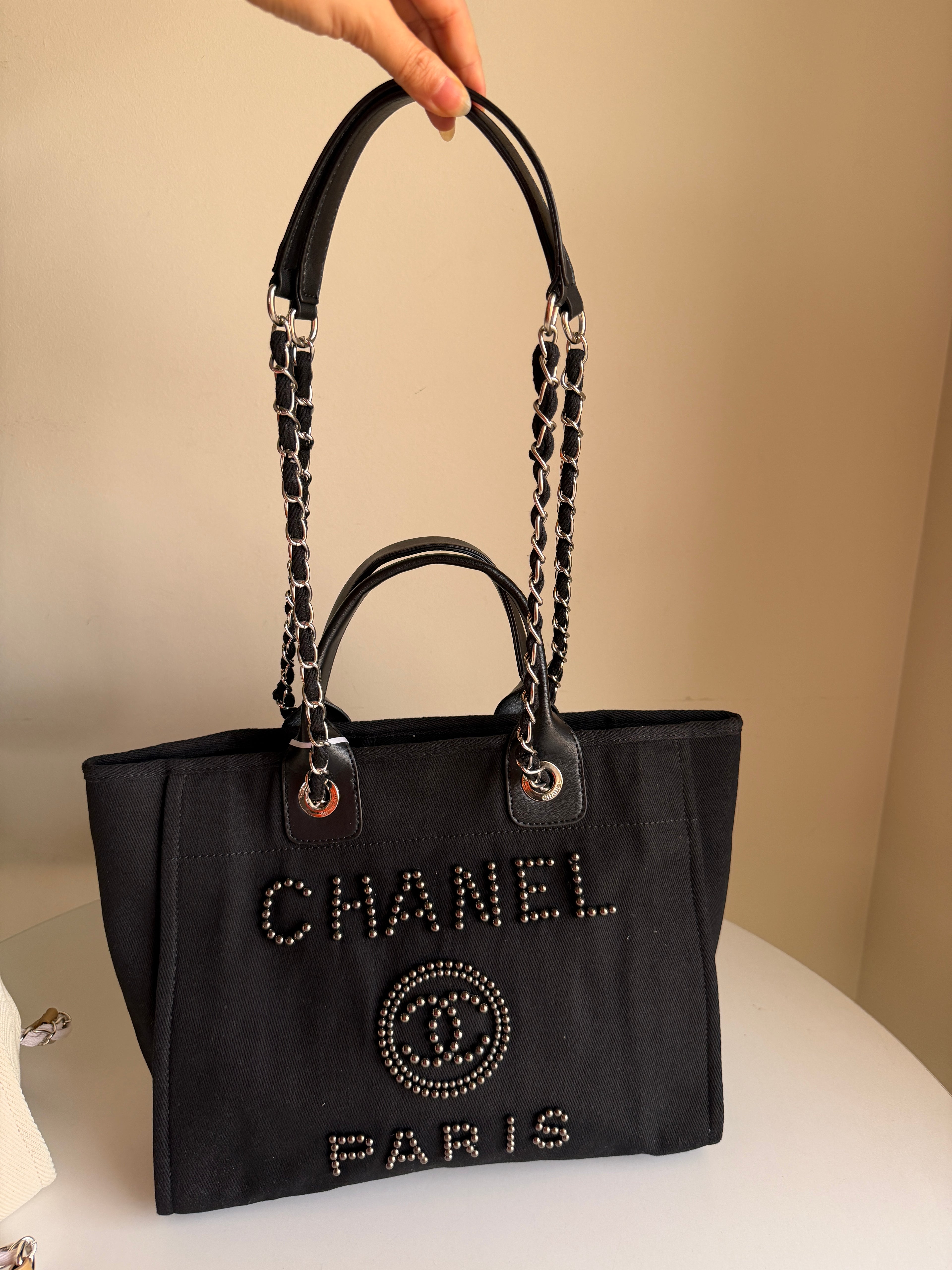 Chanel Deauville Canvas & Pearl Tote Bag