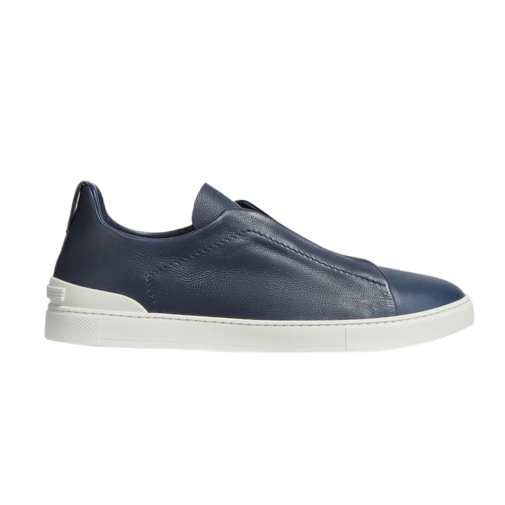 ZEGNA NAVY BLUE DEERSKIN TRIPLE STITCH™ SNEAKERS