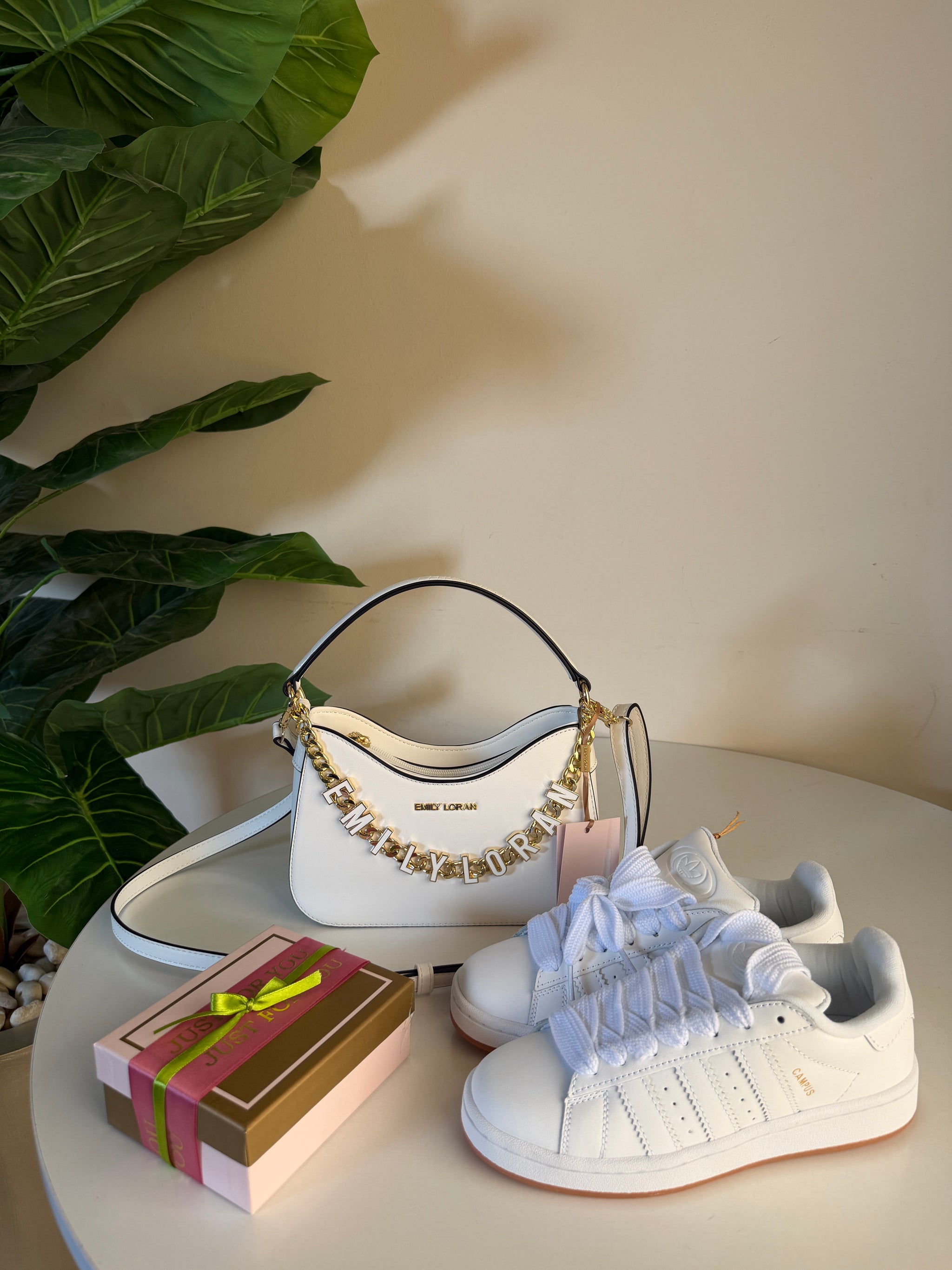 Emily Loran half moon charm bag + Adidas campus white + Wallet free