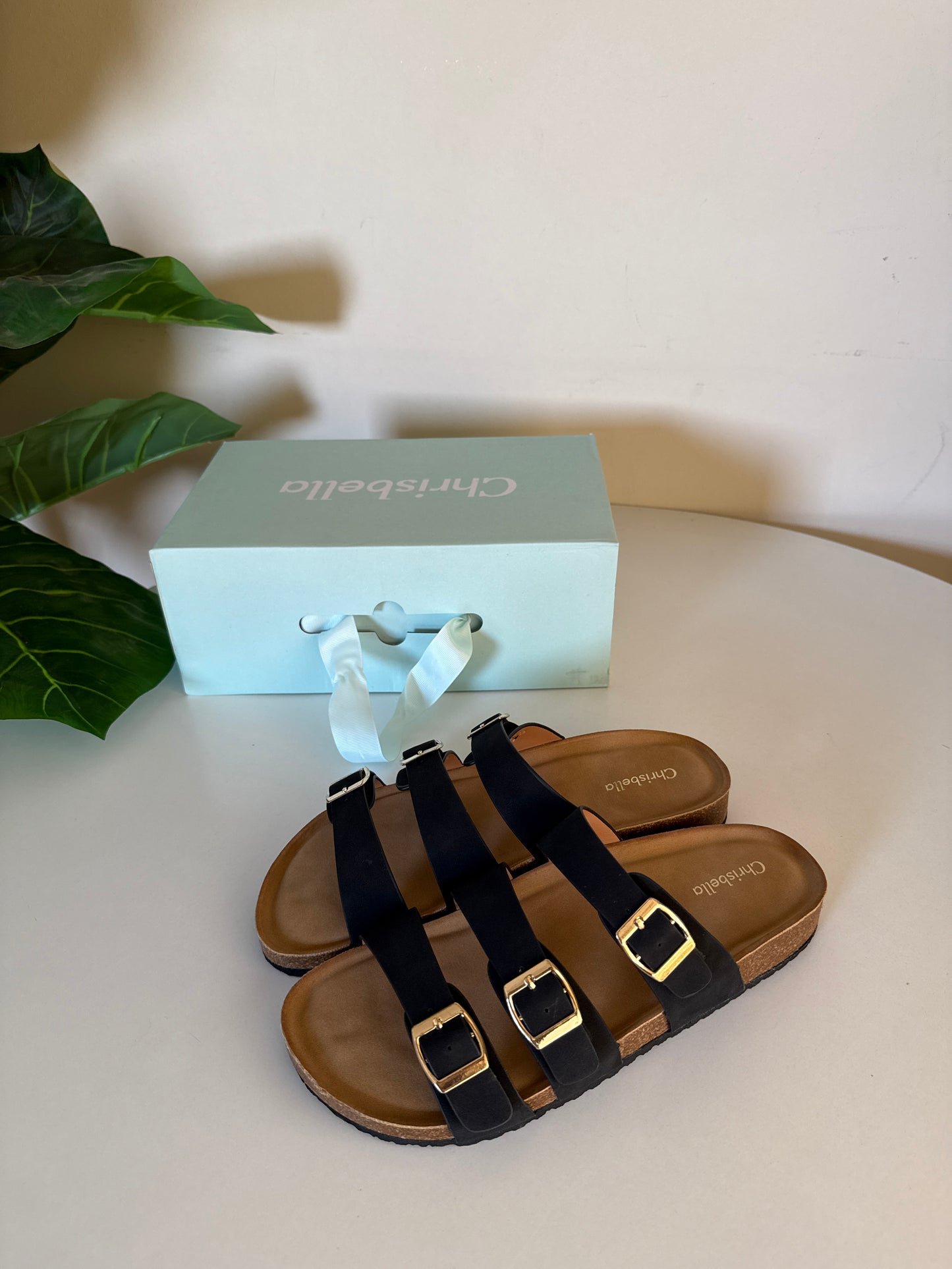 Chrisbella triple Buckle Slipper (Black)