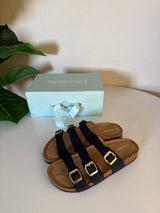 Chrisbella triple Buckle Slipper (Black)