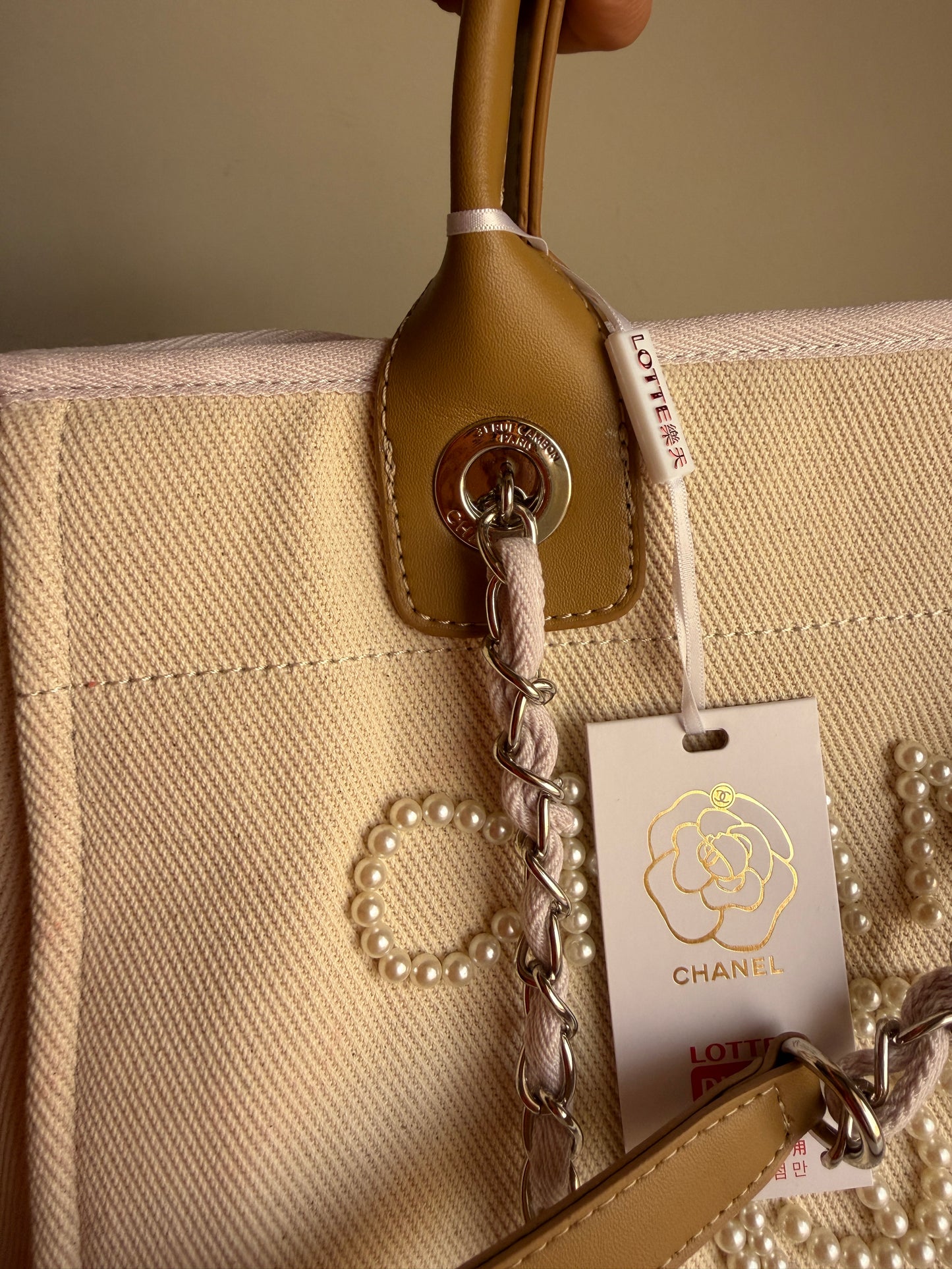 Chanel Deauville Canvas & Pearl Tote Bag