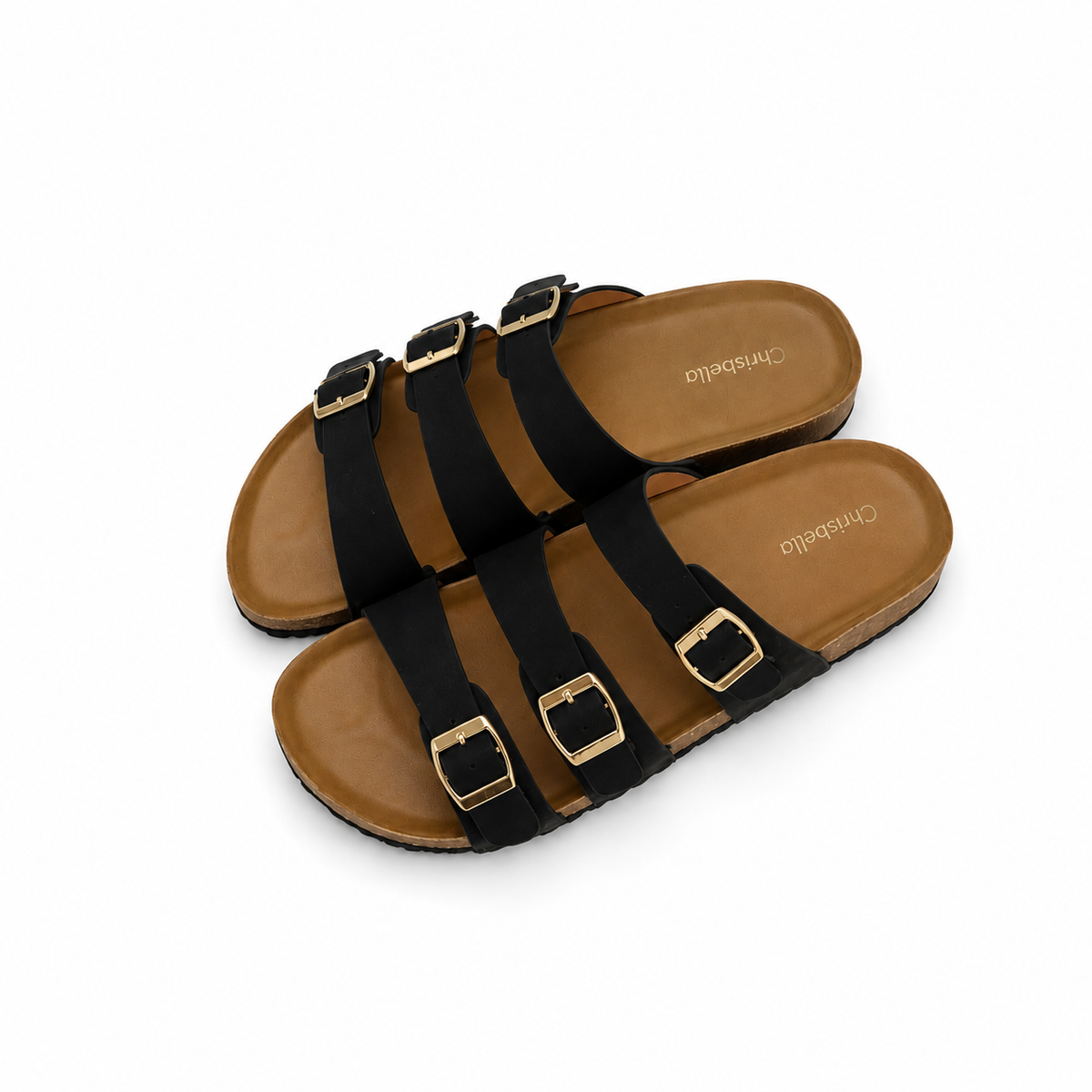 Chrisbella triple Buckle Slipper (Black)