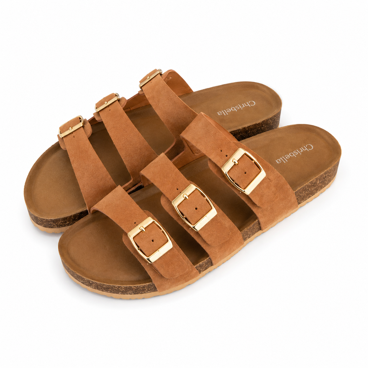 Chrisbella triple Buckle Slipper (Camel )