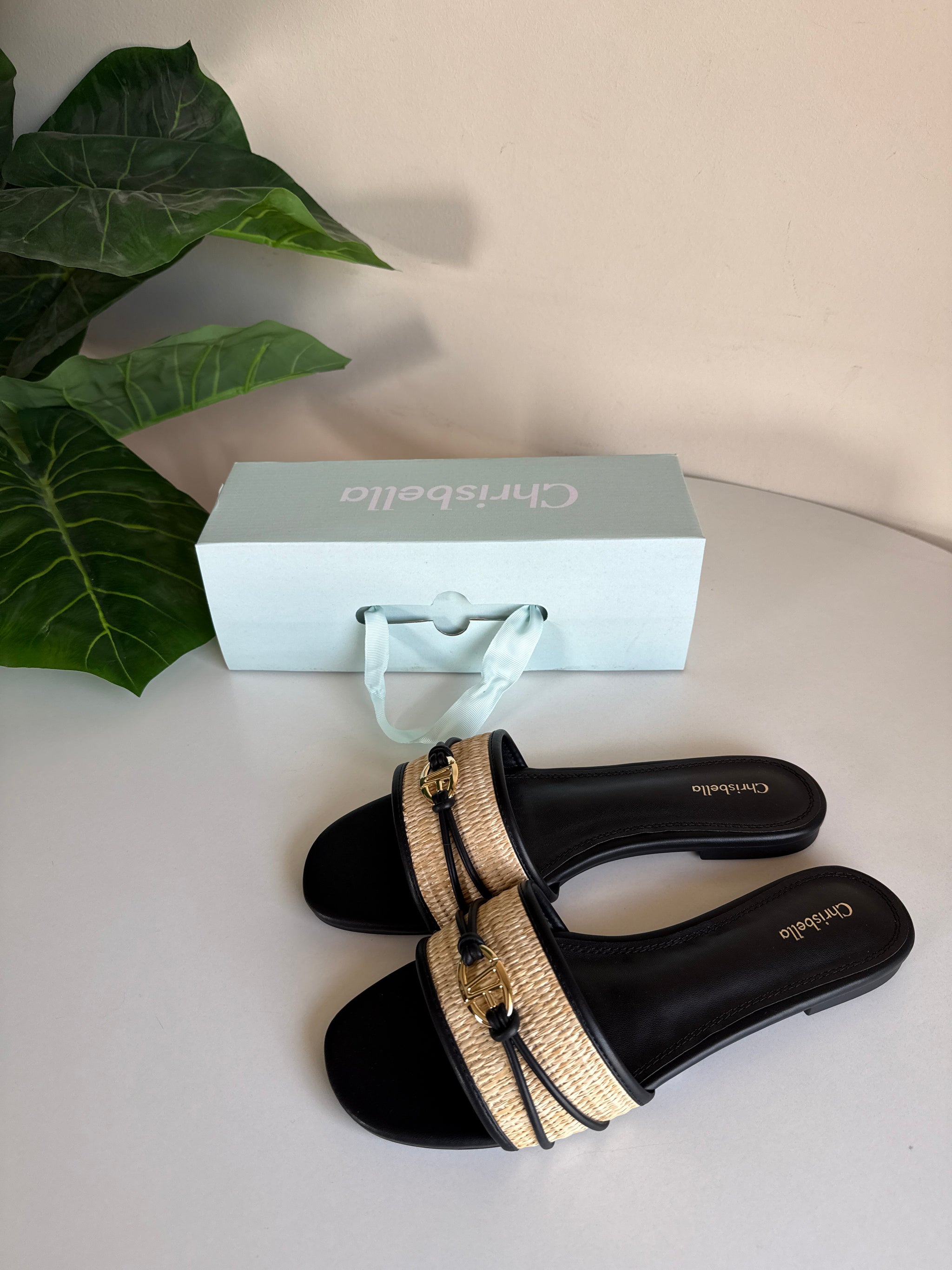 Chrisbella Wicker slipper (black )