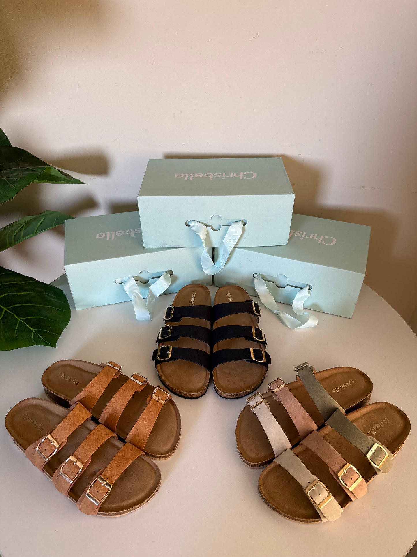 Chrisbella triple Buckle Slipper (Camel )