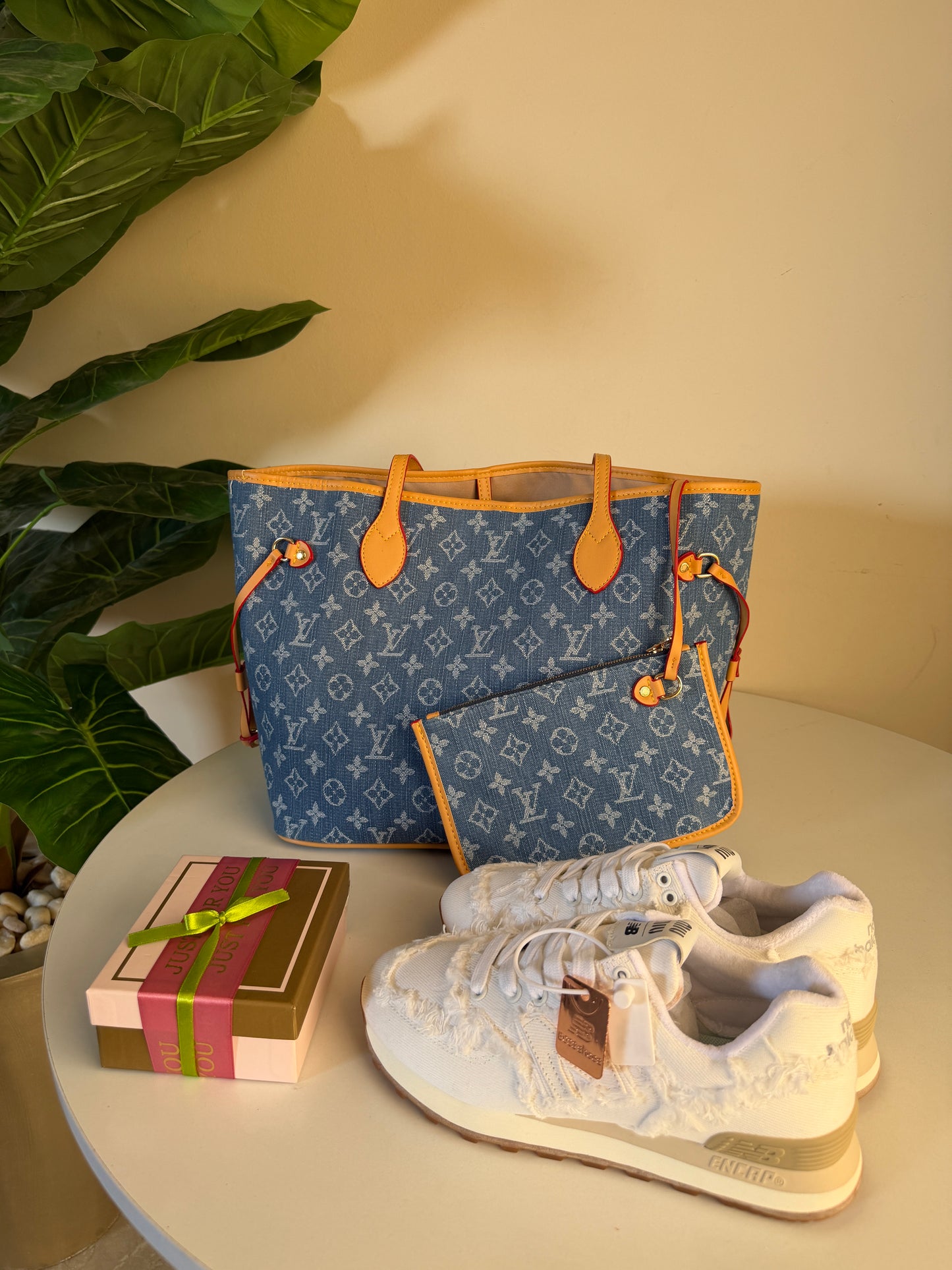 Louis vuitton Neverfull MM+ Nb 574 Miu Miu Denim white + wallet Free