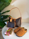 Loius Vuitton carry all pm bag brown + Birken Stock camel + Wallet Free