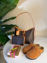 Loius Vuitton carry all pm bag brown + Birken Stock camel + Wallet Free