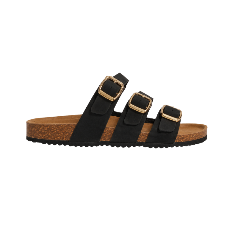 Chrisbella triple Buckle Slipper (Black)