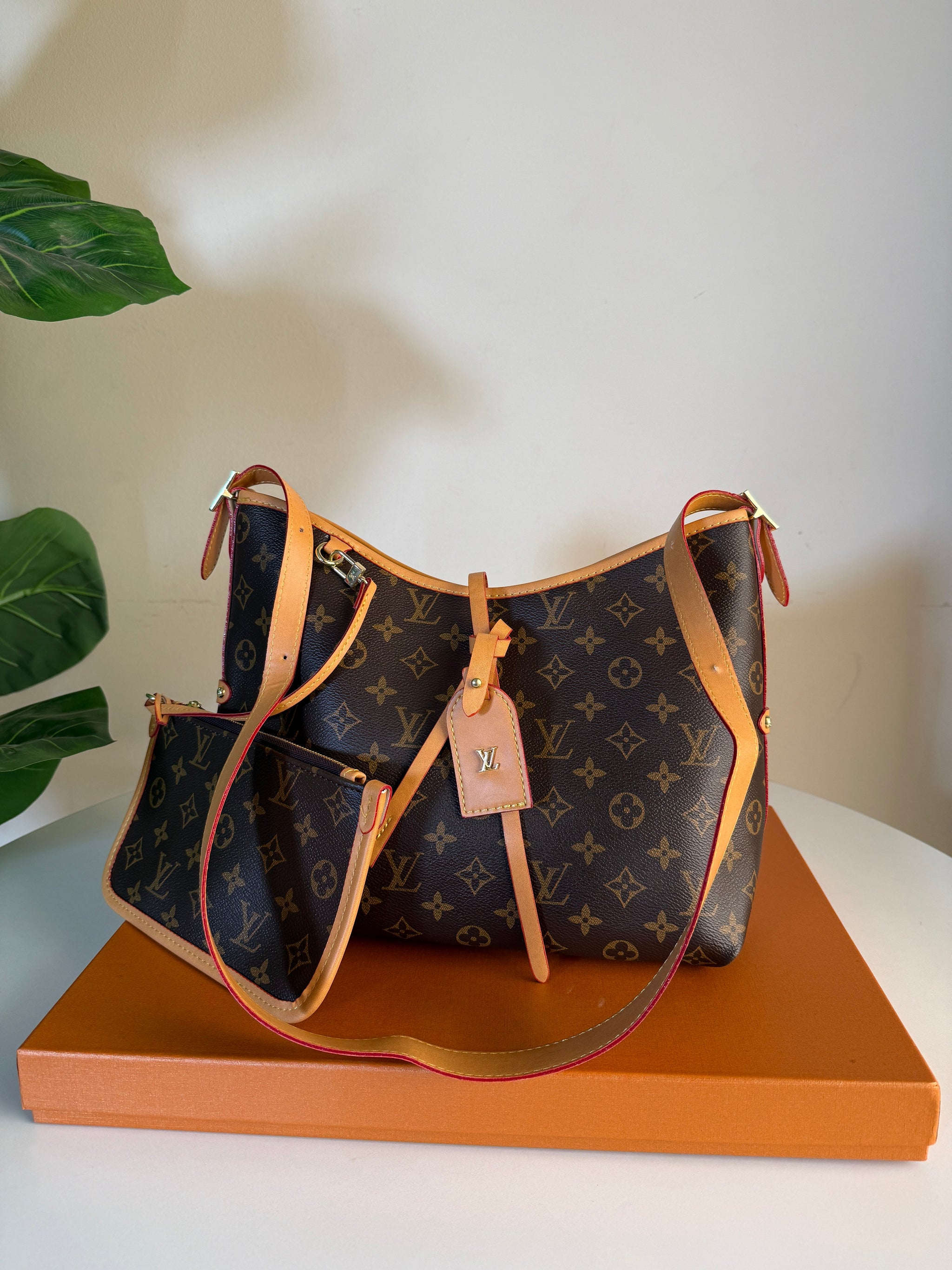 Loius Vuitton carry all pm bag brown + Birken Stock camel + Wallet Free