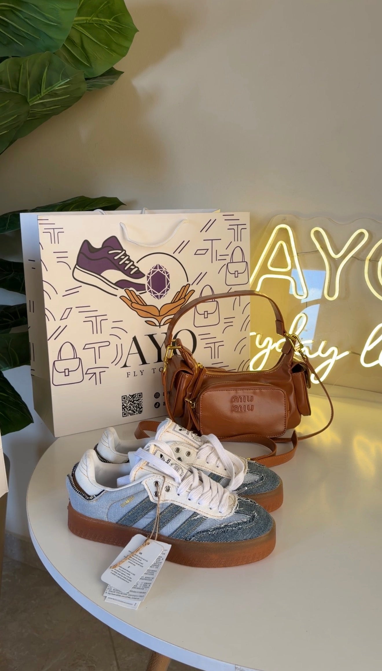 Adidas Samba atmos denim + Miu Miu leather pocket shoulder bag havan