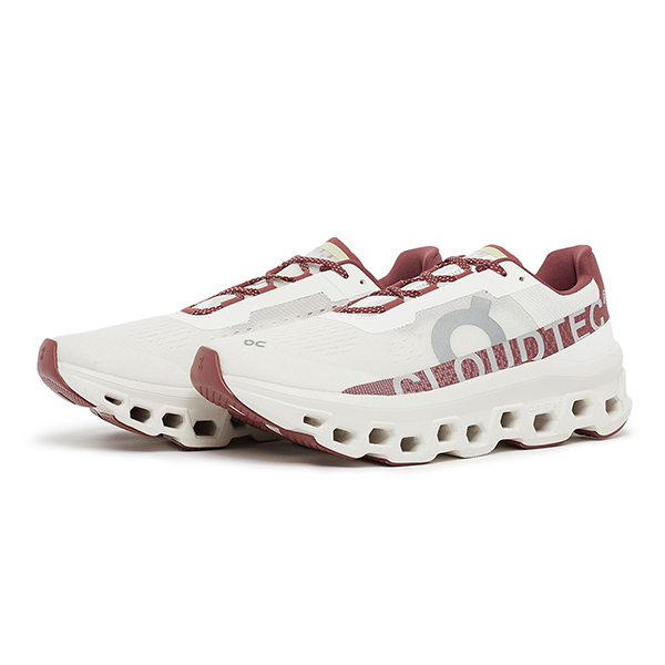 On Running Unisex Cloud Monster Shoes White with Bright Red